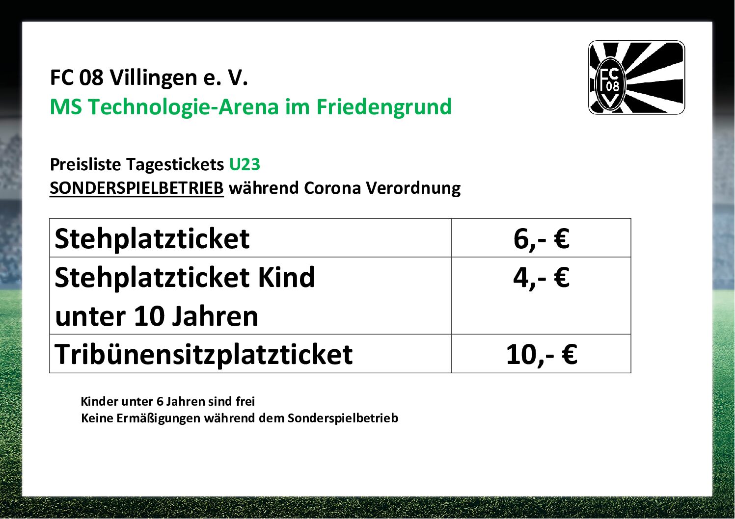 08_2020 U23 Preisliste TICKETS Sonderspielbetrieb