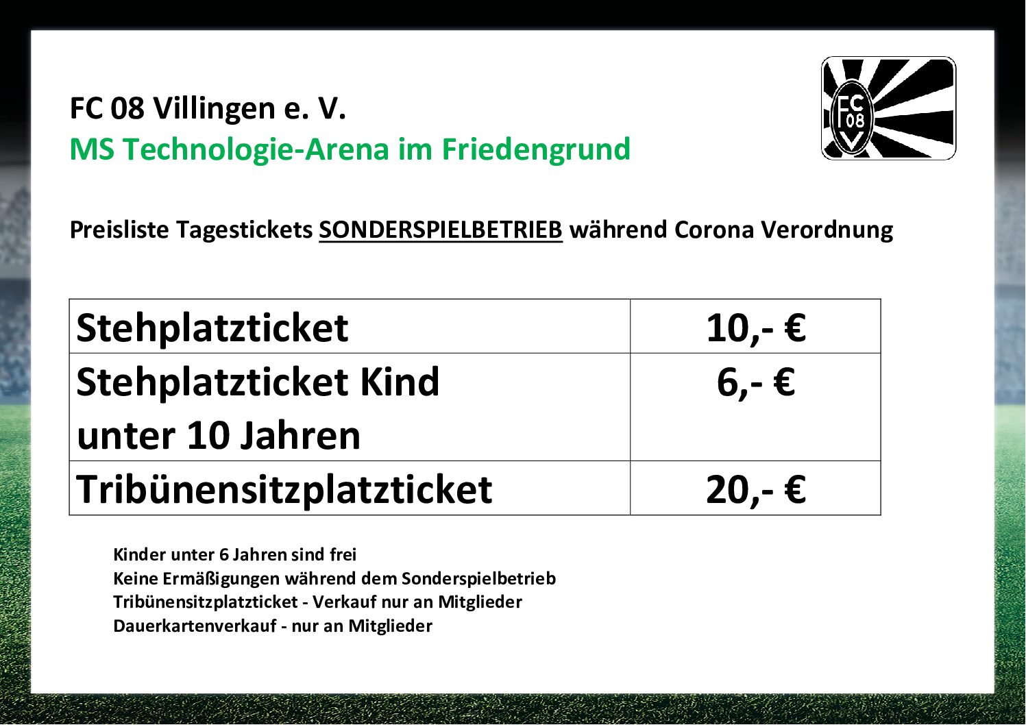 2020 Preisliste TICKETS 1. Mannschaft Sonderspielbetrieb